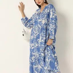R&B Floral Printed A-Line Cotton Midi Dress-picture-28