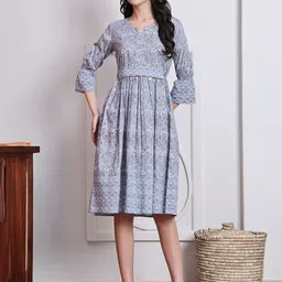 Rajnandini Women Floral Printed A-Line Midi Dress-image-21