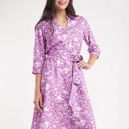 FableStreet Floral Print Shirt Collar Formal Midi Dress-picture-24