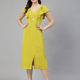 aayu V-Neck Flutter Sleeve Cut-Outs Crepe A-Line Midi Dress-picture-40