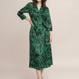 FableStreet Green Floral Satin Midi Dress-picture-24