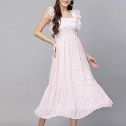aayu Pink Floral Printed Georgette Fit & Flare Midi Dress-picture-21