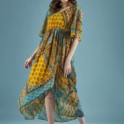 DressBerry Ethnic Motifs Printed Georgette A-Line Midi Dress-image-65