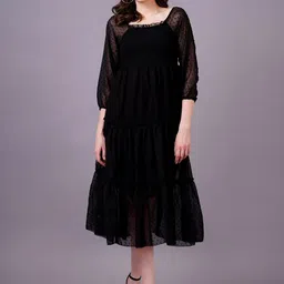 JC4U Women Puff Sleeve Empire Midi Dress-picture-24