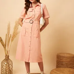 MINT STREET Short Sleeves Belted Shirt Dress-picture-39