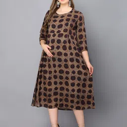KALINI Conversational Printed round Neck Gathered Maternity A-Line Midi Dress-image-3