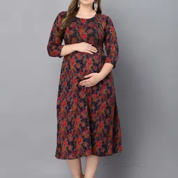 KALINI Blue Floral Print Maternity A-Line Midi Dress-picture-26