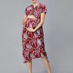 NIGHTSPREE Floral Printed Maternity A-Line Midi Dress-picture-34