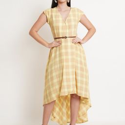 WESTCLO V-Neck Checked Midi Dress-picture-27