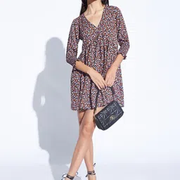 DEPANO Floral Printed V-Neck Smocked Fit & Flare Mini Dress-picture-15