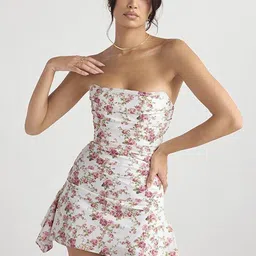 StyleCast Pink Floral Printed Strapless Ruched Sheath Mini Dress-picture-34