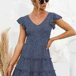 StyleCast x Revolte Geometric Printed Flared Sleeve Ruffled Fit & Flare Mini Dress-image-98
