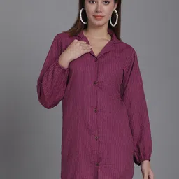 Enchanted Drapes Striped Puff Sleeves Cotton Mini Shirt Dress-picture-33