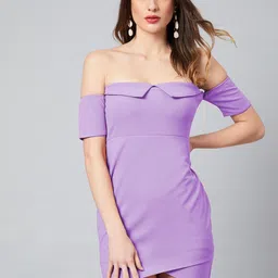 Athena Lavender Off-Shoulder Sheath Mini Dress image 1