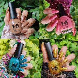 MI FASHION Set Of 4 Vernis A Ongles Ultra High Glass HD 3D Shine Nail Polish 60ml - Dark Nude, Candy Cotton, Sea Green, Golden Gold-picture-1