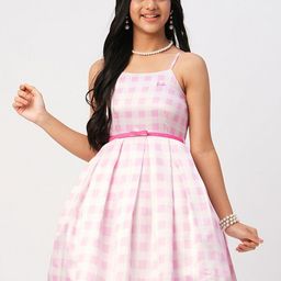 LIL DRAMA Girls Checked Shoulder Straps Cotton Fit and Flare Dress-picture-40