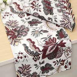 HOKIPO 7 Pieces Red & White Floral Pattern Cotton Table Placemats With Runner-picture-13
