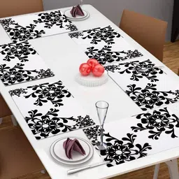 Dakshya Industries Black & White 6 Pieces Printed Rectangle Table Placemats-image-40