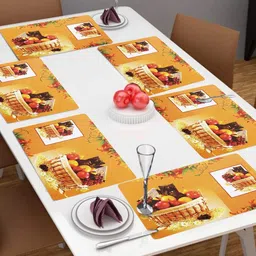 Dakshya Industries Yellow & Brown 6 Pieces Printed Rectangle Table Placemats-image-98