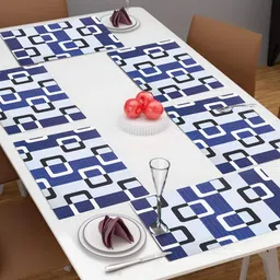 Dakshya Industries Blue & White 6 Pieces Geometric Printed Rectangular Table Placemats-picture-10