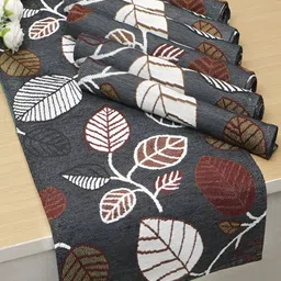 HOKIPO 7 Pieces Grey & White Floral Cotton Table Placemats With Runner-picture-42