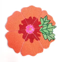 YWULY Peach & Green Embellished Glass-Beaded Floral Dining Table Placemat-picture-10