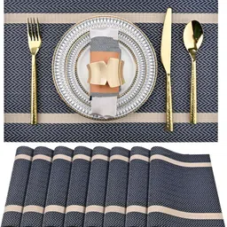 Wosta Blue 8 Pieces Waterproof Anti Slip Rectangle Table Placemats-image-3