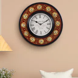 Aapno Rajasthan Red & Yellow Printed Contemporary Handcrafted Analogue Wall Clock-image-30