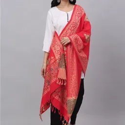 KLOTTHE Women Red Woven Design Woolen Stole-picture-19