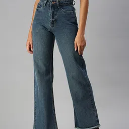 SHOWOFF Women Blue Wide Leg High-Rise Jeans-picture-32