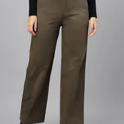 Xpose Women Comfort Straight Fit High-Rise Easy Wash Pure Cotton Trousers-image-91