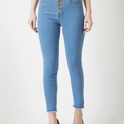 DressBerry Women Blue Skinny Fit Clean Look Stretchable Cropped Jeans-picture-36