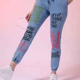 Freehand by The Indian Garage Co Women Mid-Rise Typography Printed Stretchable Jeans-picture-25
