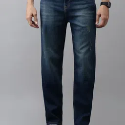 Mast & Harbour Men Blue Straight Fit Mid-Rise Light Fade Low Distress Stretchable Jeans-picture-25