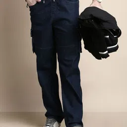Chennis Men Straight Fit Clean Look Dark Shade Stretchable Cargo Jeans-picture-35