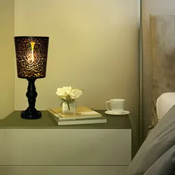 MFD HOME FURNISHING Black Metal Contemporary Cylindrical Shaped Table Lamp with Bulb image 1