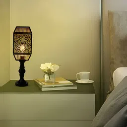 MFD HOME FURNISHING Black Metal Contemporary Cylindrical Shaped Table Lamp with Bulb image 1