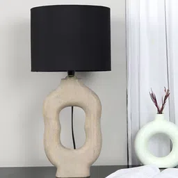 TU CASA Beige & Black Wooden Cylindrical Shaped Table Lamp image 1