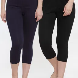 Jinfo Women Set Of 2 Black & Navy Blue Capris-picture-10