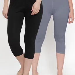 Jinfo Women Black Grey Super Combod Cotton Lycra Capri-image-0