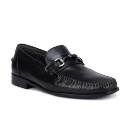 ROSSO BRUNELLO Men Black  Solid Leather Formal Loafer Shoes image 1