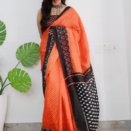 Saree mall Orange & Black Ethnic Motifs Printed Pure Cotton Sarees-picture-13