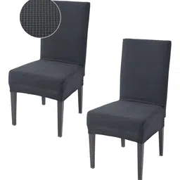 HOKIPO 2 Pcs Grey Textured Jacquard Stretchable Chair Covers-picture-13