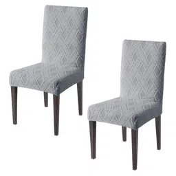 HOKIPO 2 Pcs Grey Textured Jacquard Stretchable Chair Covers-picture-18