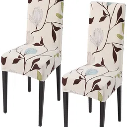 HOKIPO Beige & Brown 2 Pieces Printed Stretchable Chair Covers-picture-32
