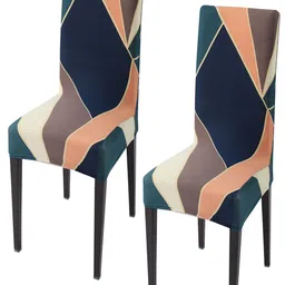 HOKIPO Blue & Orange 2 Pieces Printed Stretchable Chair Covers-picture-14