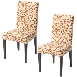 HOKIPO 2-Piece Beige & Brown Printed Stretchable Chair Covers-picture-29