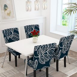 Story@home Navy Blue 6 Pieces Floral Printed Chair Covers-picture-5