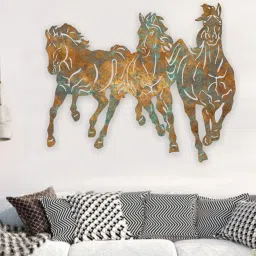 shaakh Stainless Steel 3 Running Horse Wall Art In Multicolour image 1