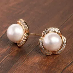Zaveri Pearls White Gold-Plated Beaded Spherical CZ Studs image 1